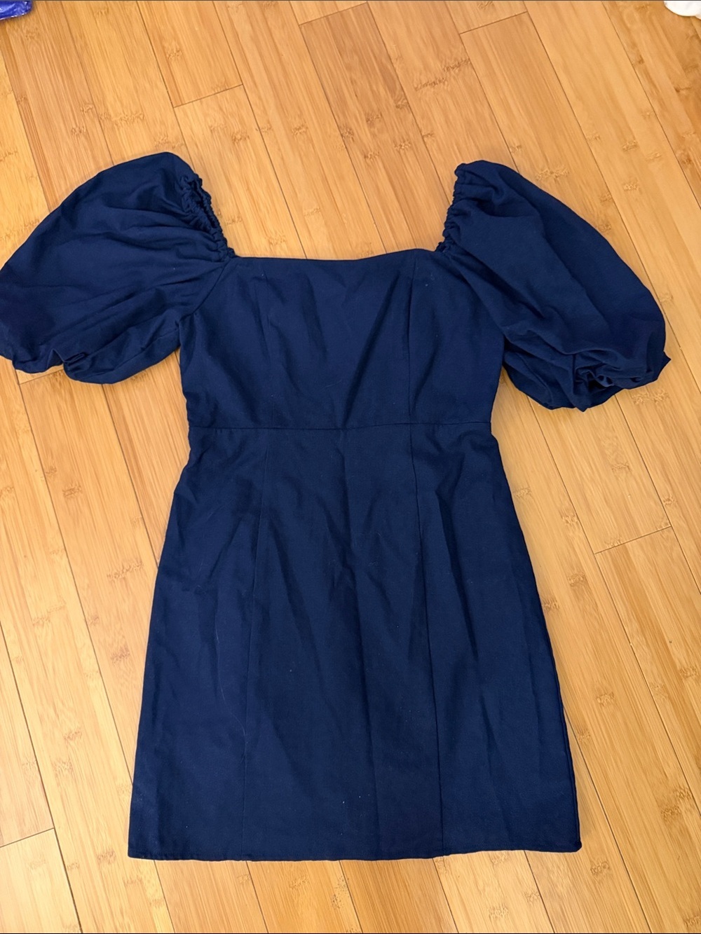 miami Navy Puff-Sleeve Square Neck Mini Dress